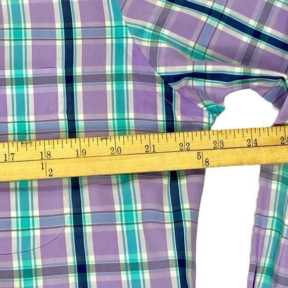 Peter Millar Button Front Shirt Mens M Blue Purple Plaid Casual Preppy Business - Picture 10 of 15